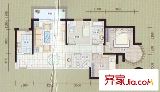 東甌逸平方米戶型圖E戶型  3室2廳2衛(wèi)1廚