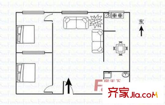 鐵路局乘警隊(duì)小區(qū) 2室 戶型圖