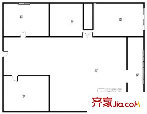 草場街電力技校家屬院  2室  戶型圖