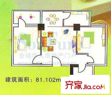 常順苑戶型圖2室1廳 2室1廳2衛(wèi)1廚