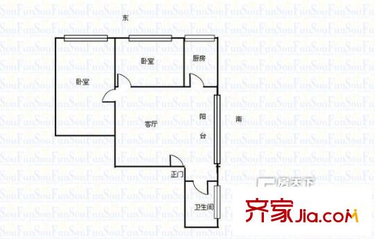 西地所家屬院 2室 戶型圖