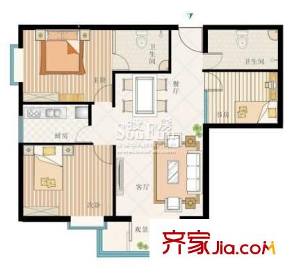 靜寧路電視臺(tái)家屬院 3室 戶型圖