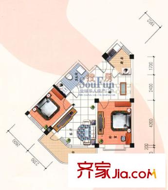 九洲城戶型圖D戶型 2室2廳1衛(wèi)1廚