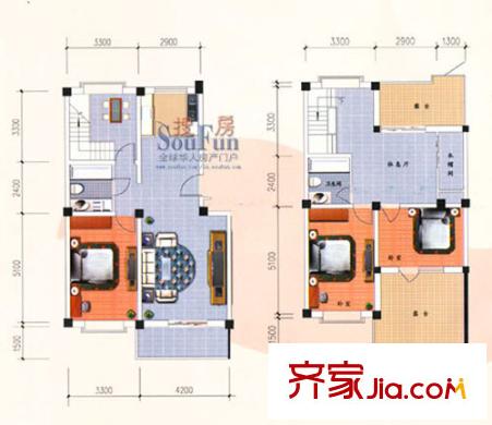 九洲城戶型圖G/H戶型躍層 3室3廳2衛(wèi)1廚