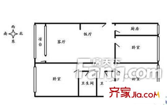 一只船煤炭局小區(qū) 3室 戶型圖