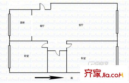 雁灘中級(jí)法院家屬院戶型圖兩室兩廳一廚一衛(wèi)2 2室2廳1衛(wèi)1廚