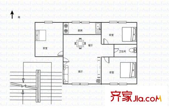 蘭州市七里河區(qū)林家莊鐵路小區(qū)3室 戶型圖