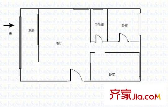 蘭州建筑機(jī)械廠家屬院 2室 戶型圖