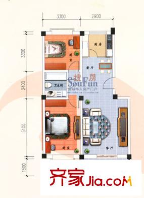 九洲城戶型圖A戶型 2室2廳1衛(wèi)1廚