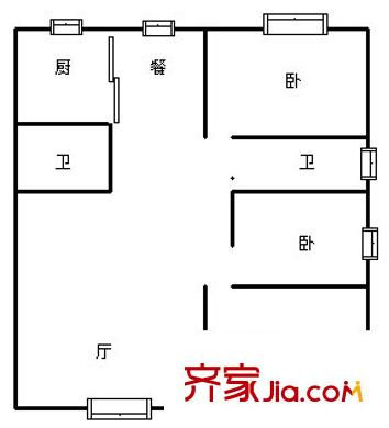 軍安小區(qū) 2室 戶型圖
