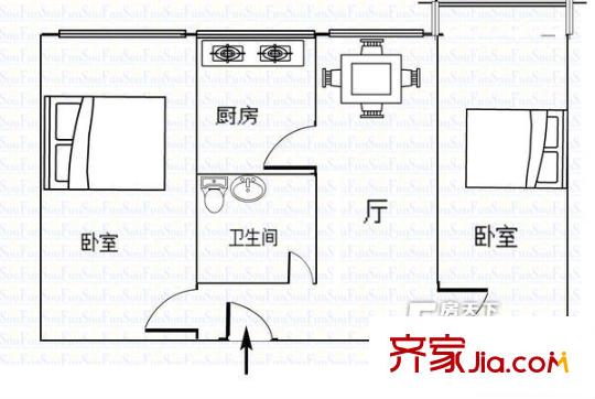 廣武門華亭街小區(qū) 2室 戶型圖