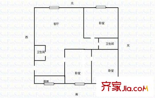 雁灘中級法院家屬院戶型圖三室兩廳一廚一衛(wèi) 3室2廳1衛(wèi)1廚
