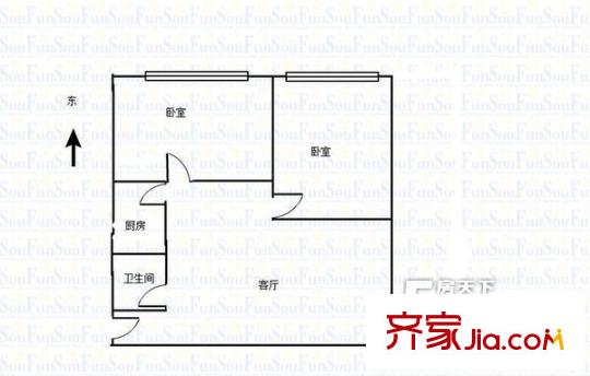 雁灘中級(jí)法院家屬院戶型圖兩室一廳一廚一衛(wèi) 2室1廳1衛(wèi)1廚