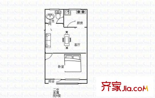 武都路人民銀行家屬院 1室 戶型圖