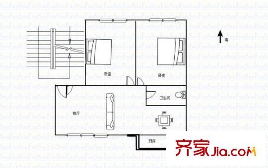蘭州市七里河區(qū)林家莊鐵路小區(qū) 2室 戶型圖