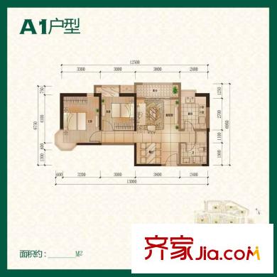 普天格蘭綠都二期1#號樓A1戶型 2室2廳1衛(wèi)1廚