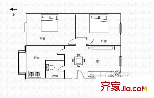 甘南路王馬巷人民銀行家屬院 2室 戶型圖