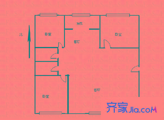 陸都花園7號樓 3室 戶型圖