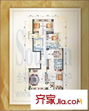中央名筑戶型圖A2:富貴盈門(mén) 4室2廳2衛(wèi)1廚