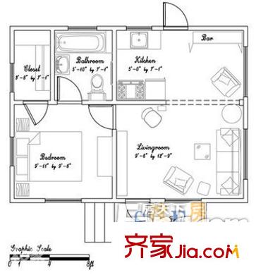 陽光大廈 1室 戶型圖