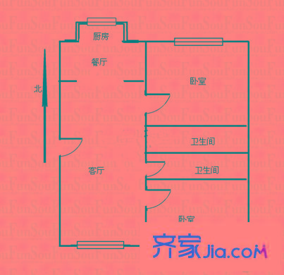 陸都花園7號樓 2室 戶型圖
