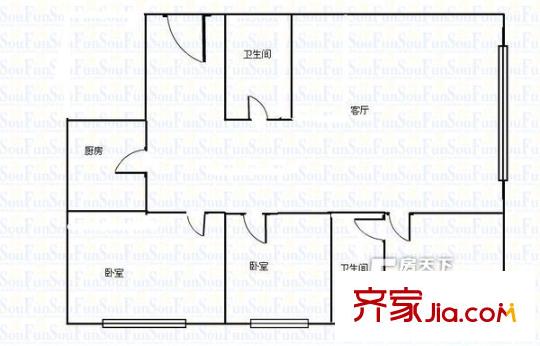 陸都花園7號樓戶型圖3室2廳1廚2衛(wèi) 3室2廳2衛(wèi)1廚
