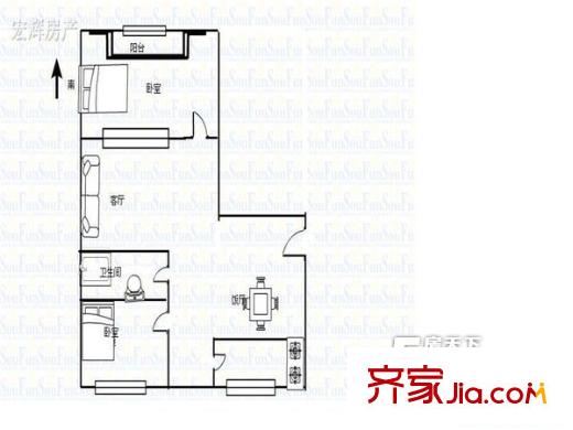 西關(guān)下溝農(nóng)牧廳家屬院 2室 戶型圖