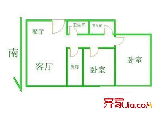 下西園小區(qū) 2室 戶型圖