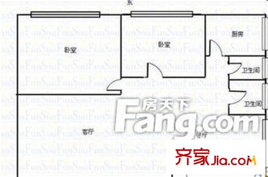 蘭東公司上溝小區(qū)  2室  戶(hù)型圖