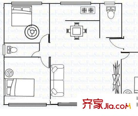 融達(dá)小區(qū)(廟灘子)戶型圖 融達(dá)小區(qū)（廟灘子）2室  戶型圖 2室2廳1衛(wèi)1廚