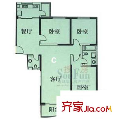 黃河水岸頤園戶(hù)型圖C戶(hù)型 3室2廳1衛(wèi)1廚