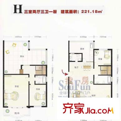 歐洲陽光城H戶型171.64平米 3室2廳3衛(wèi)1廚