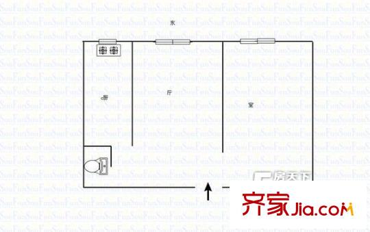 蘭州一中家屬院戶型圖一室一廳一衛(wèi)一廚 1室1廳1衛(wèi)1廚