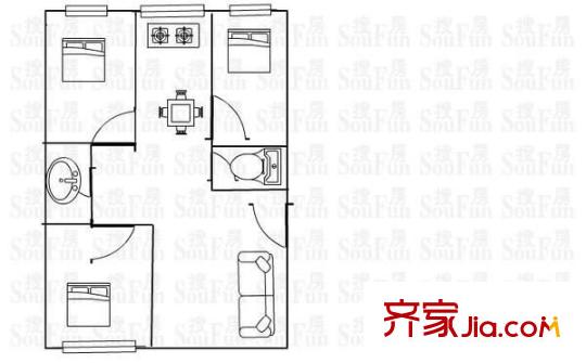 桃花苑 3室 戶型圖