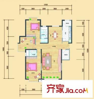 麗景苑戶型圖三室兩廳兩衛(wèi) 3室2廳2衛(wèi)1廚