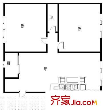 勞動(dòng)廳家屬院 2室 戶型圖