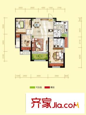 天居錦河丹堤戶型D2  3室2廳2衛(wèi)1廚