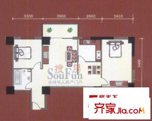 寶豐公館戶型圖F戶型 2室2廳1衛(wèi)1廚