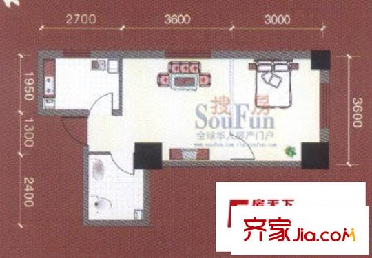 寶豐公館戶型圖G戶型 1室1廳1衛(wèi)1廚