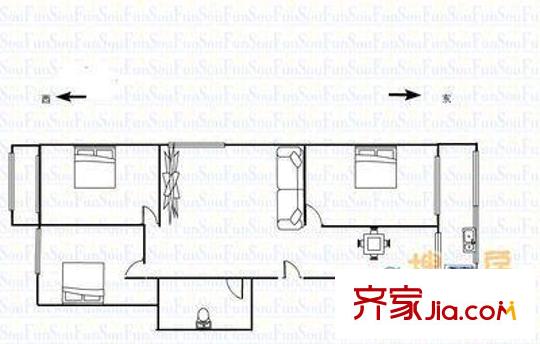  武都路二中家屬院 3室 戶型圖