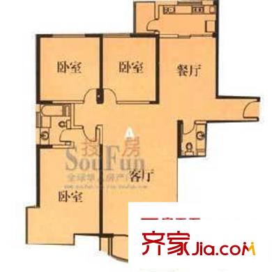 黃河水岸頤園戶型圖A戶型 3室2廳2衛(wèi)1廚