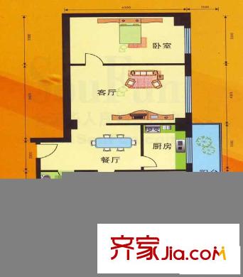 永利金色花園戶型圖B3-1戶型 2室2廳1衛(wèi)1廚