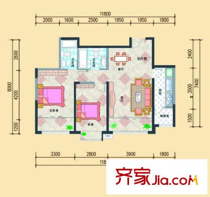 桃花苑戶型圖兩室兩廳兩衛(wèi) 2室2廳2衛(wèi)1廚