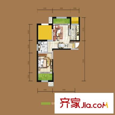 天居錦河丹堤A2戶型  1室2廳1衛(wèi)1廚
