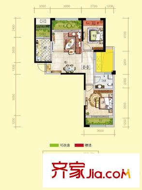 天居錦河丹堤戶型C3 幸福舒居 2室2廳1衛(wèi)1廚