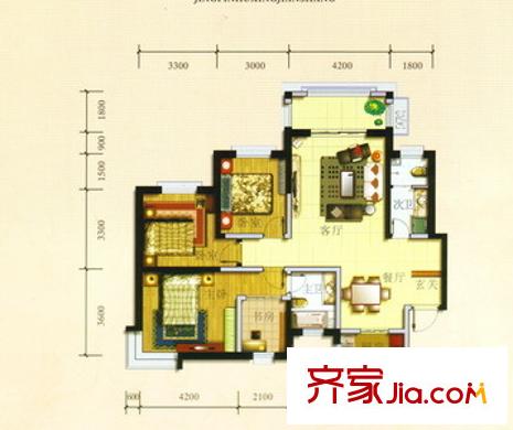 榮德大廈戶型圖A戶型：四房兩廳兩衛(wèi) 4室2廳2衛(wèi)1廚
