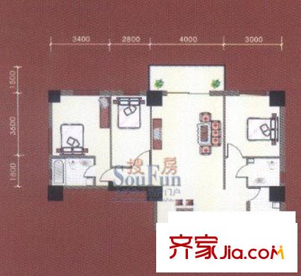 寶豐公館戶型圖D戶型 3室2廳2衛(wèi)1廚