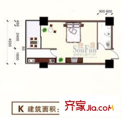 寶豐公館戶型圖K戶型 1室1廳1衛(wèi)1廚