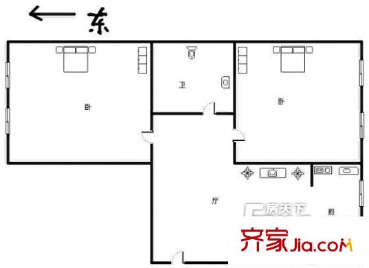 建工東院 2室 戶型圖
