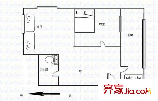 金輪花園 1室 戶型圖